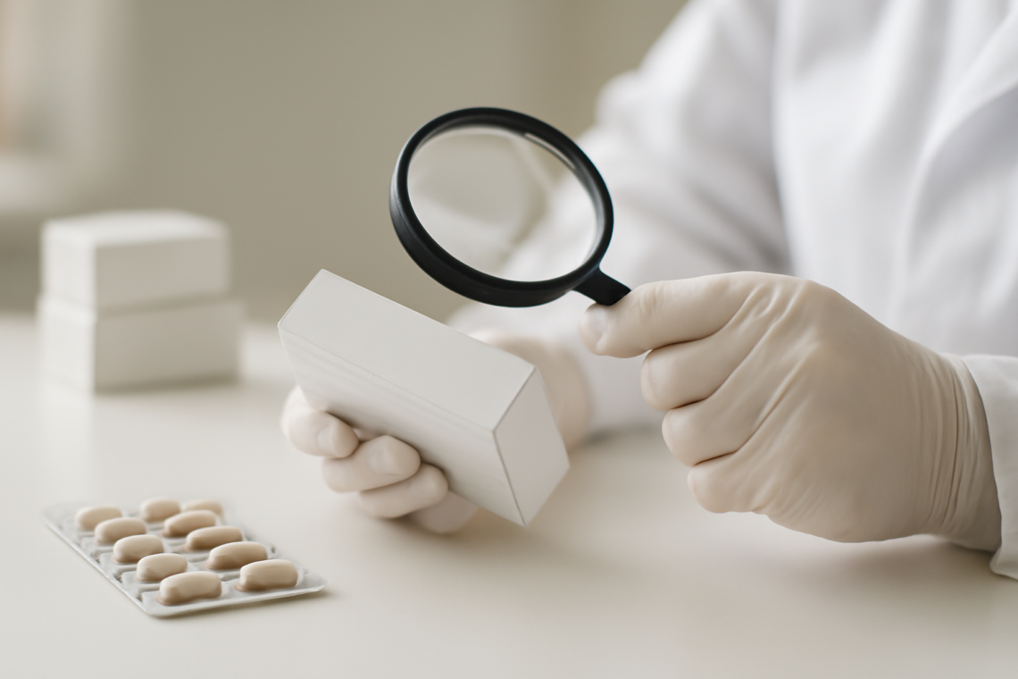 Apoteker memeriksa kemasan obat untuk memastikan keaslian produk